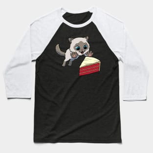 Himalayan Cat excited to eat Red Velvet Cake Baseball T-Shirt